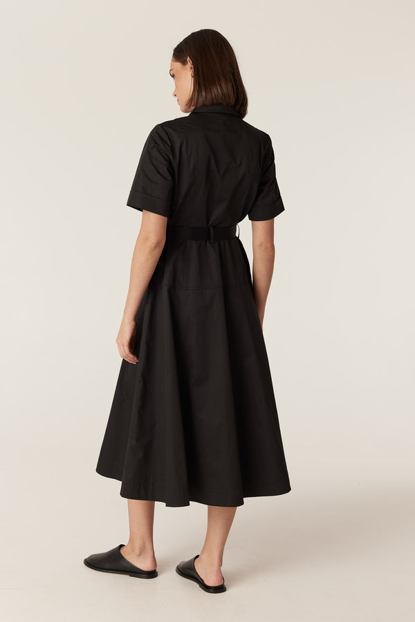 Pima Cotton Shirt Dress - Black