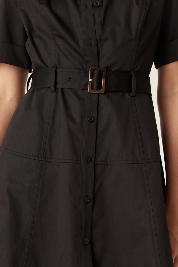 Pima Cotton Shirt Dress - Black