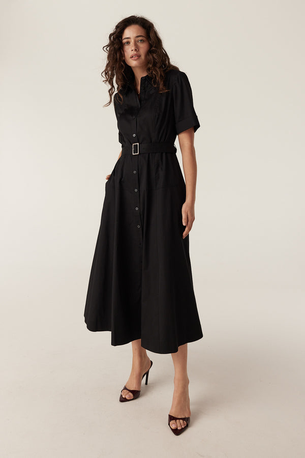 Pima Cotton Shirt Dress - Black