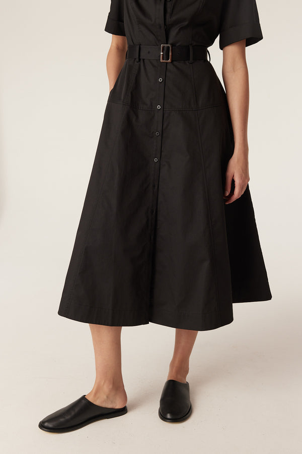 Pima Cotton Shirt Dress - Black