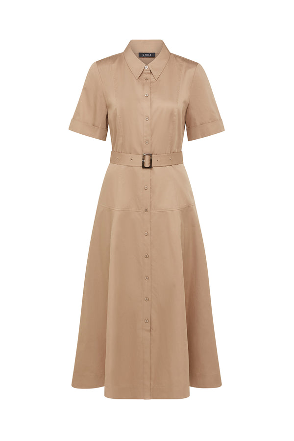 Pima Cotton Shirt Dress - Camel
