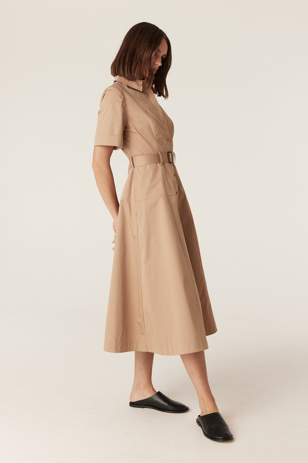 Pima Cotton Shirt Dress - Camel