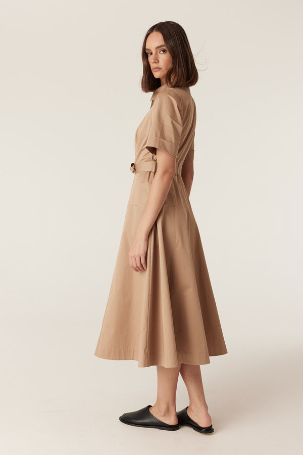 Pima Cotton Shirt Dress - Camel