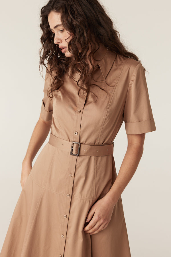 Pima Cotton Shirt Dress - Camel