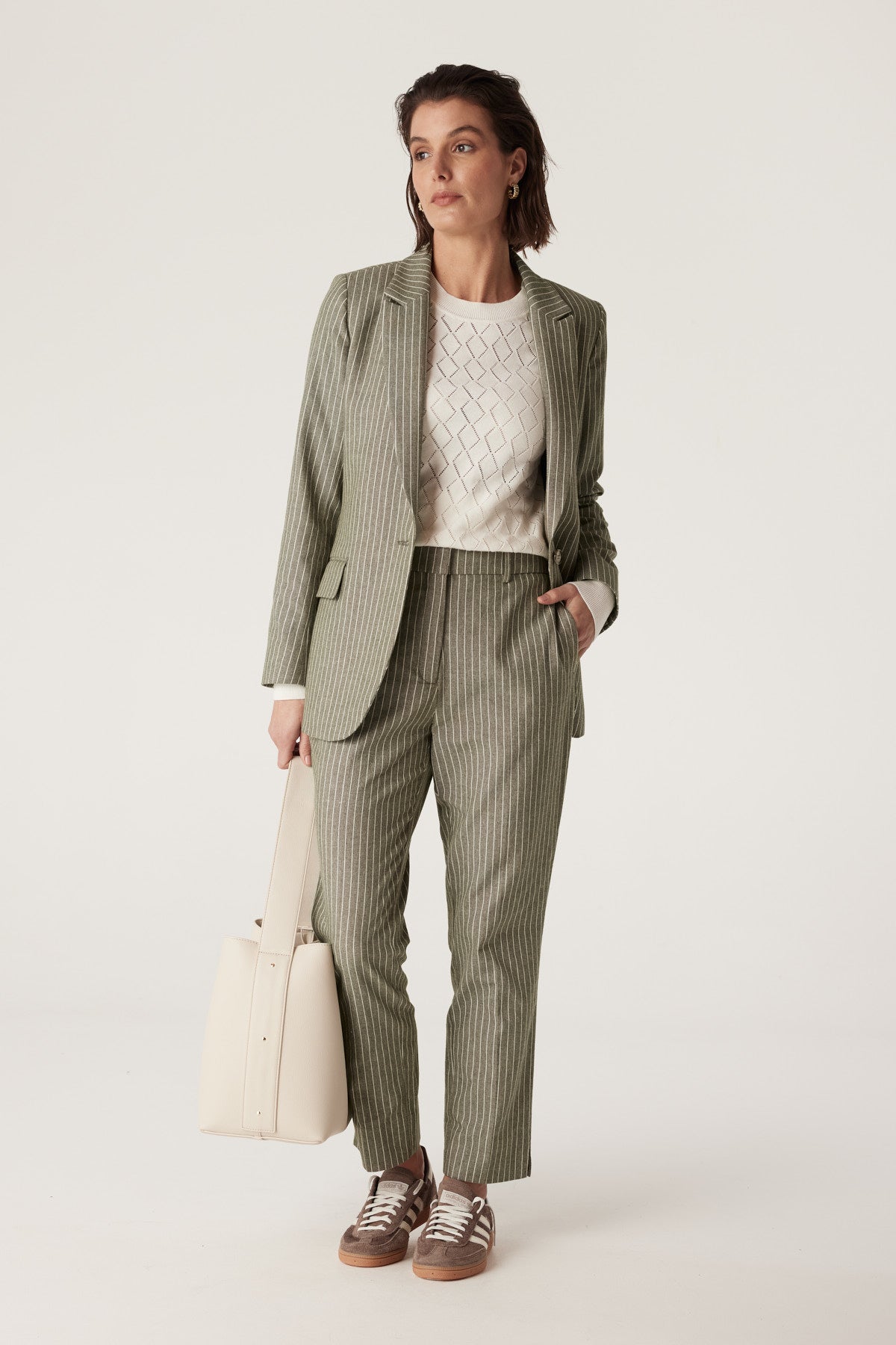 Mosman Pinstripe Pant - Sage Green Pinstripe – Cable Melbourne