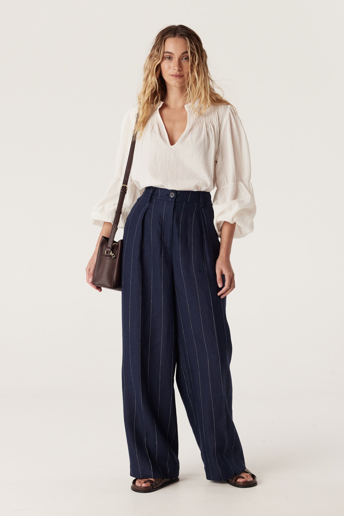 Freya Linen Pant - Navy Stripe