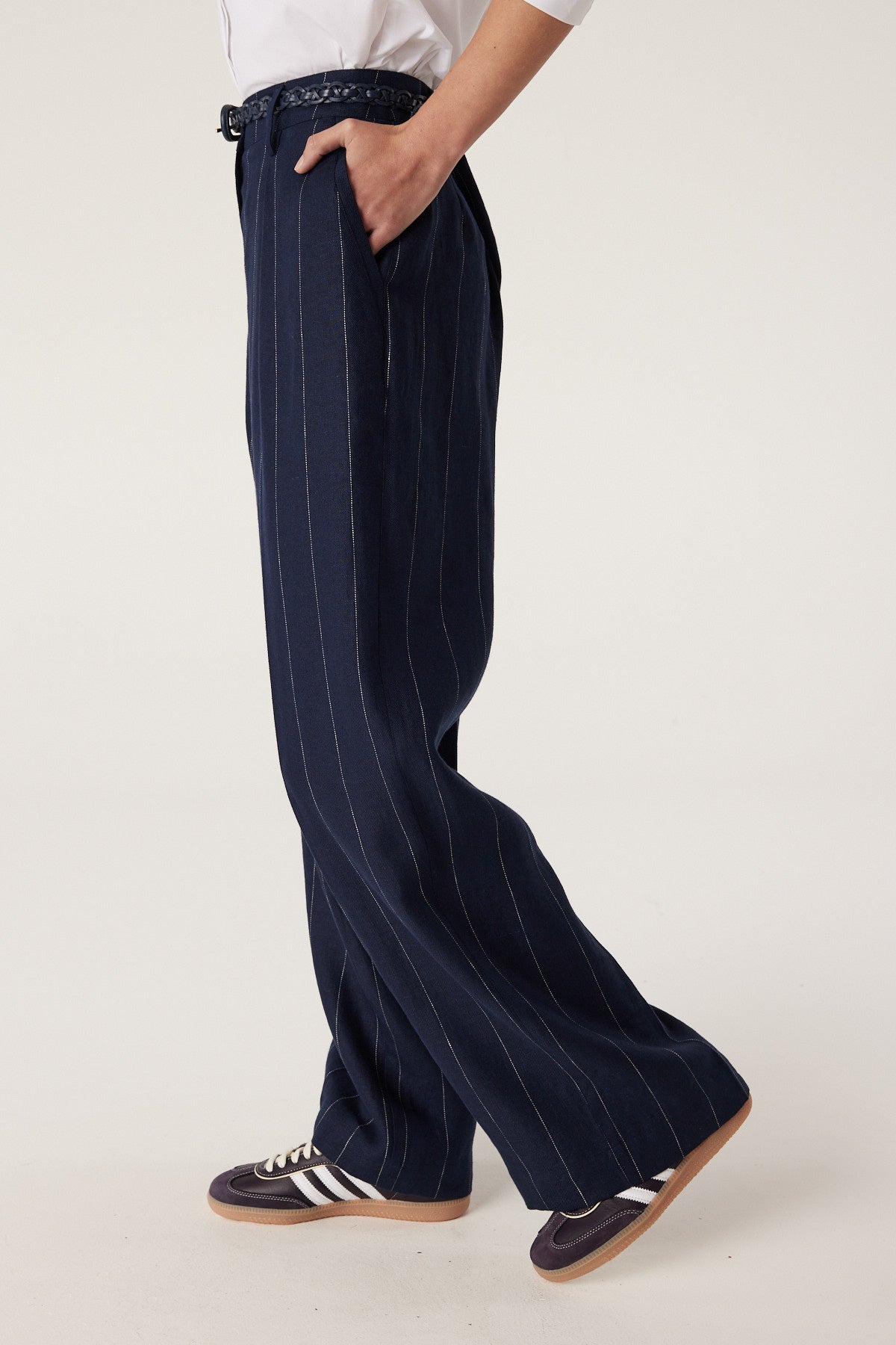 Freya Linen Pant - Navy Stripe – Cable Melbourne