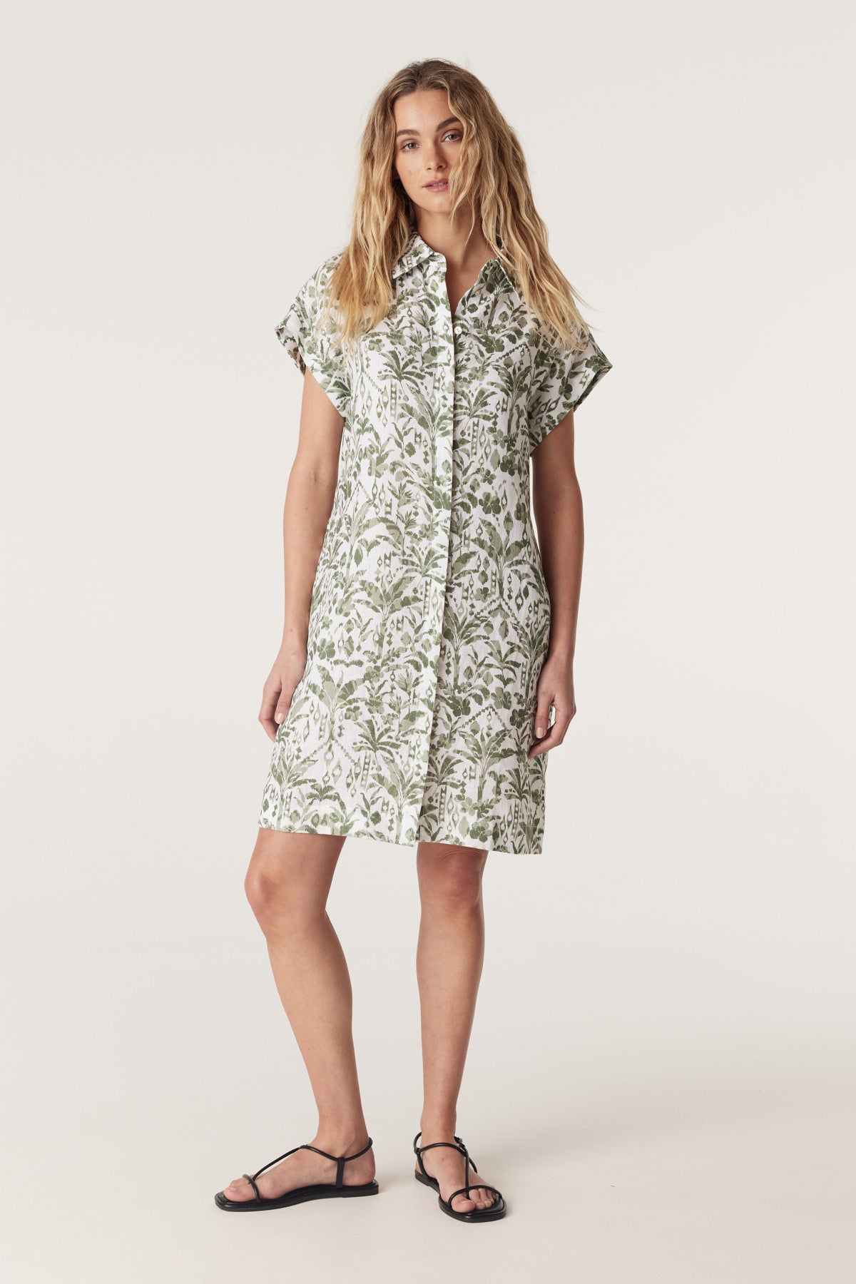 Oasis Linen Dress - Palm Print