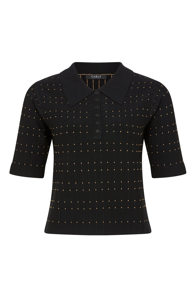 Lenna Crepe Polo Top - Black-Tops-Cable Melbourne