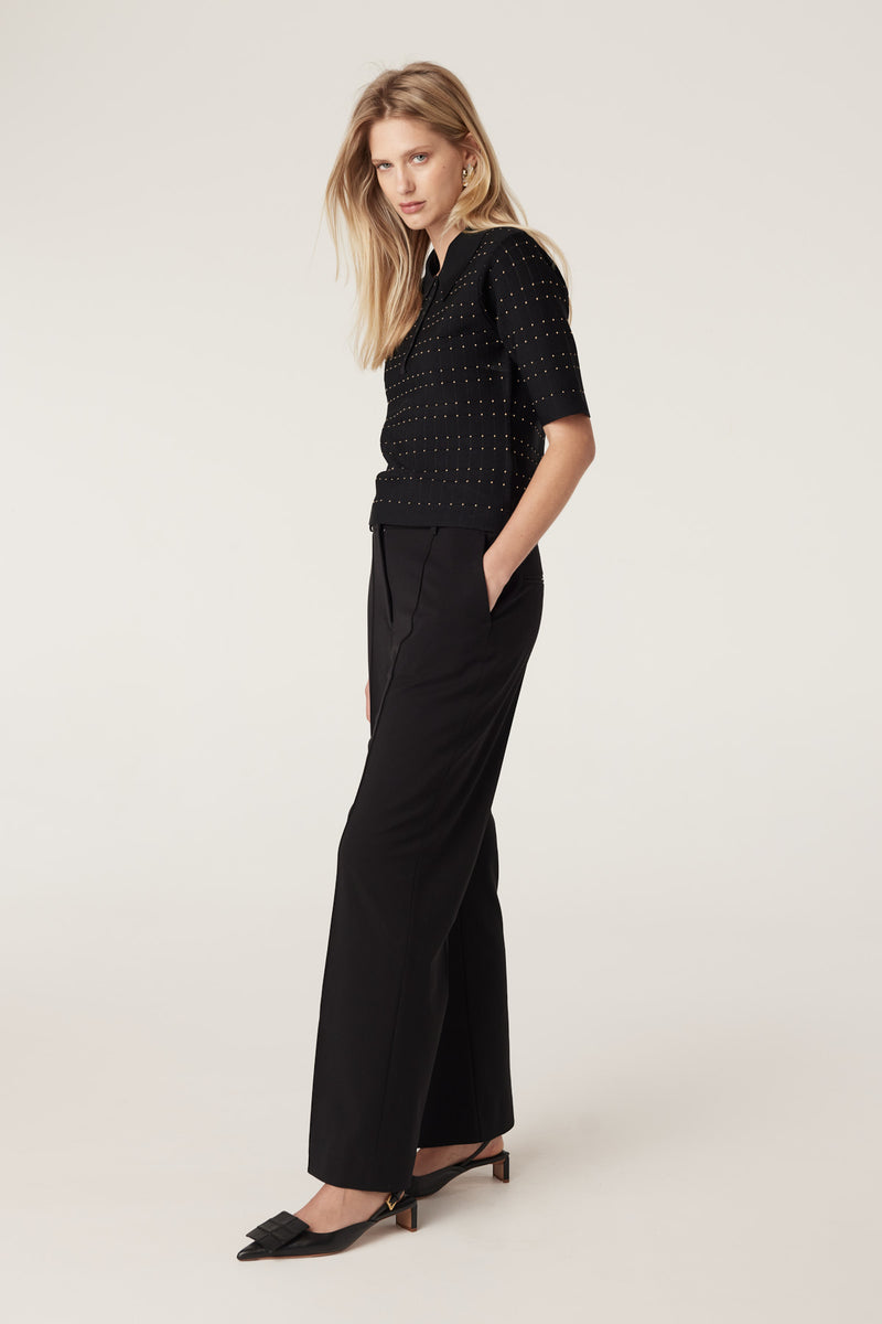 Lenna Crepe Polo Top - Black-Tops-Cable Melbourne