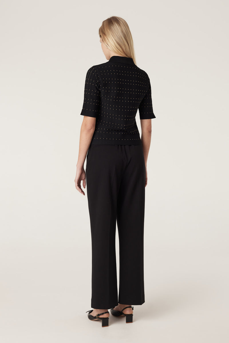 Lenna Crepe Polo Top - Black-Tops-Cable Melbourne