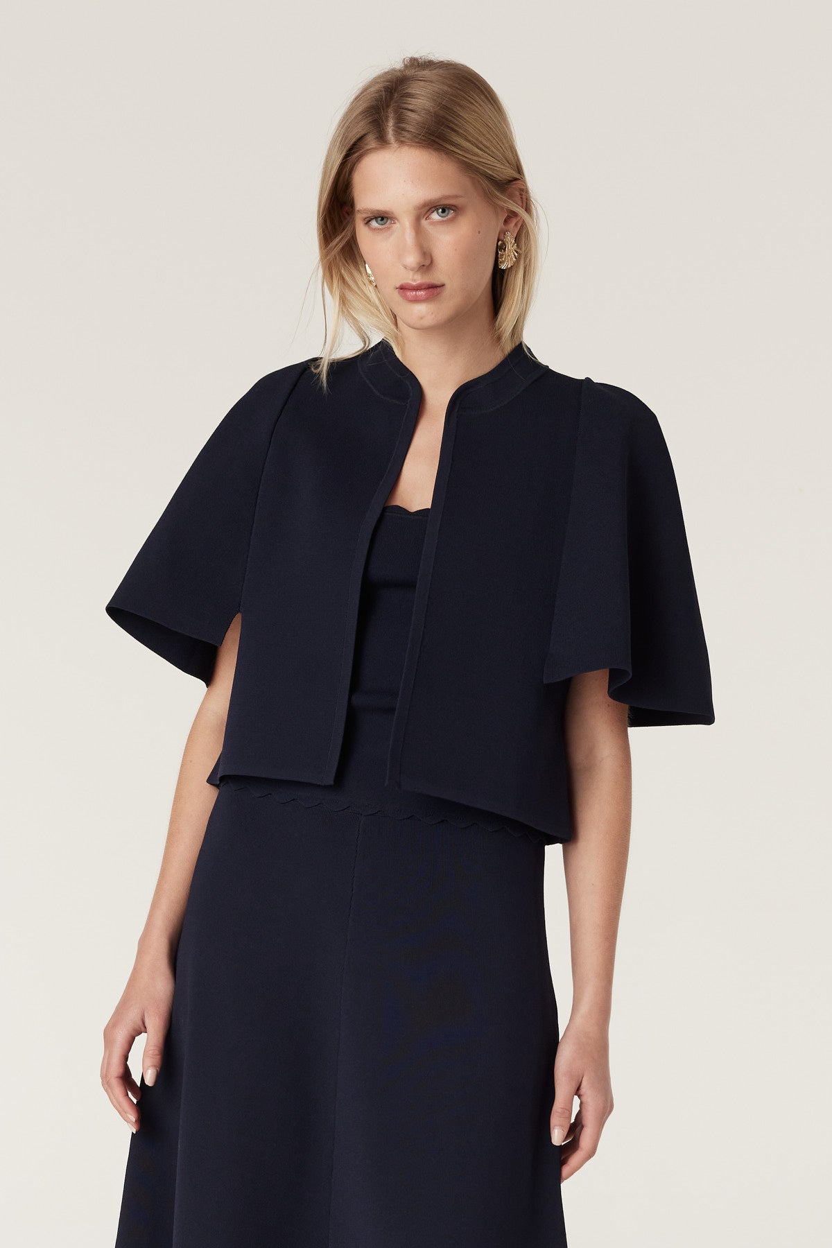 Villa Crepe Knit Bolero - Navy – Cable Melbourne