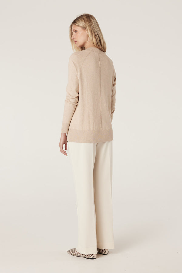 Cotton Cashmere V Neck Jumper - Sand-Jumpers-Cable Melbourne