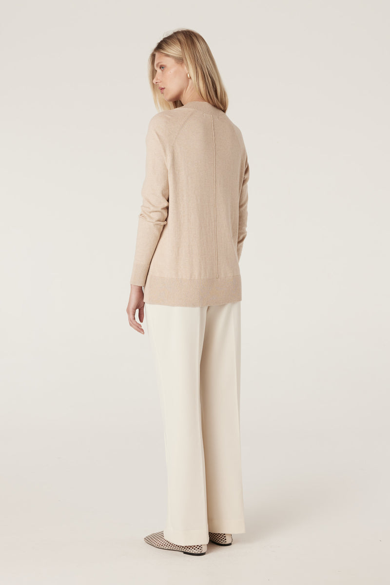 Cotton Cashmere V Neck Jumper - Sand-Jumpers-Cable Melbourne