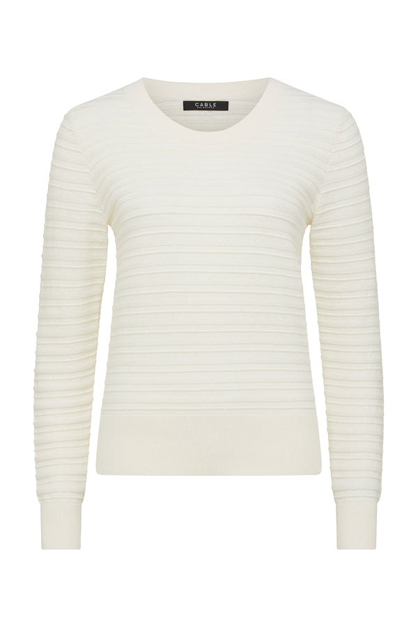 Cashmere Cotton Crew Jumper - White-Jumpers-Cable Melbourne