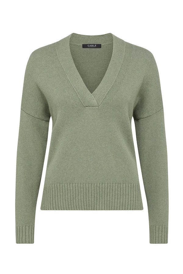 Flax V Jumper - Field Green-Jumpers-Cable Melbourne