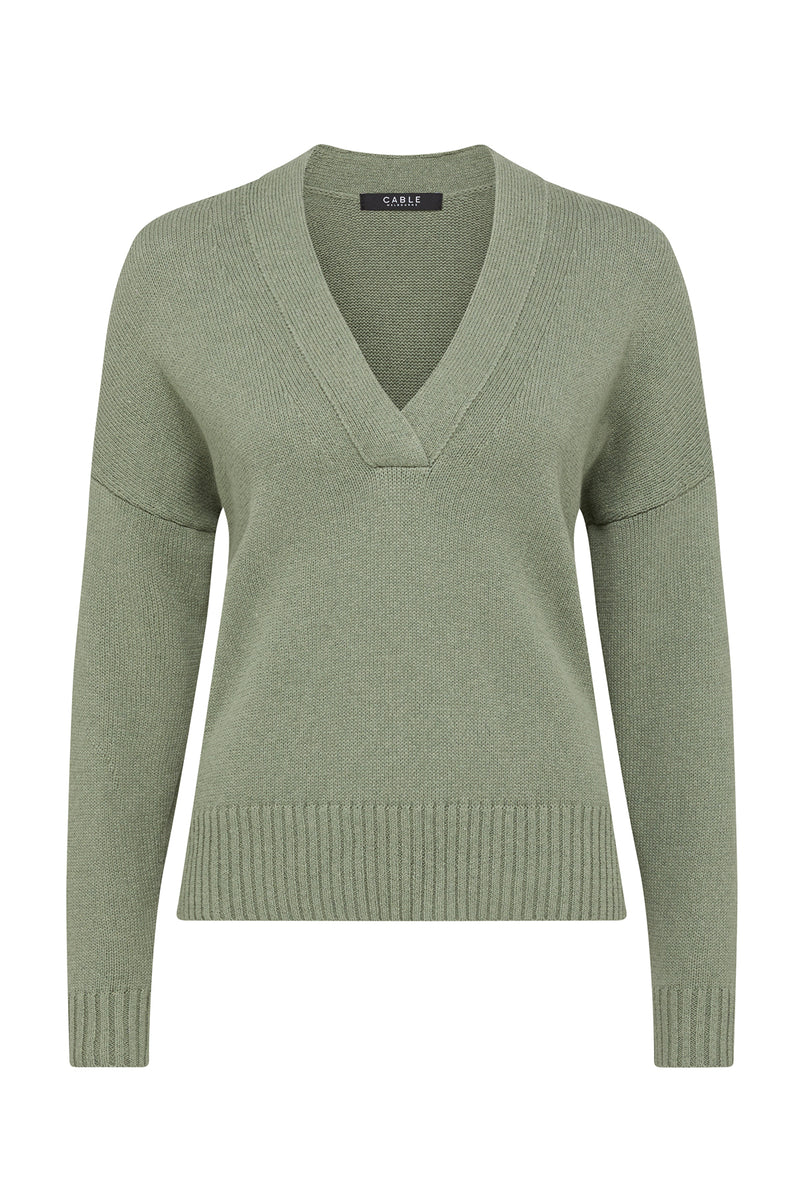 Flax V Jumper - Field Green-Jumpers-Cable Melbourne