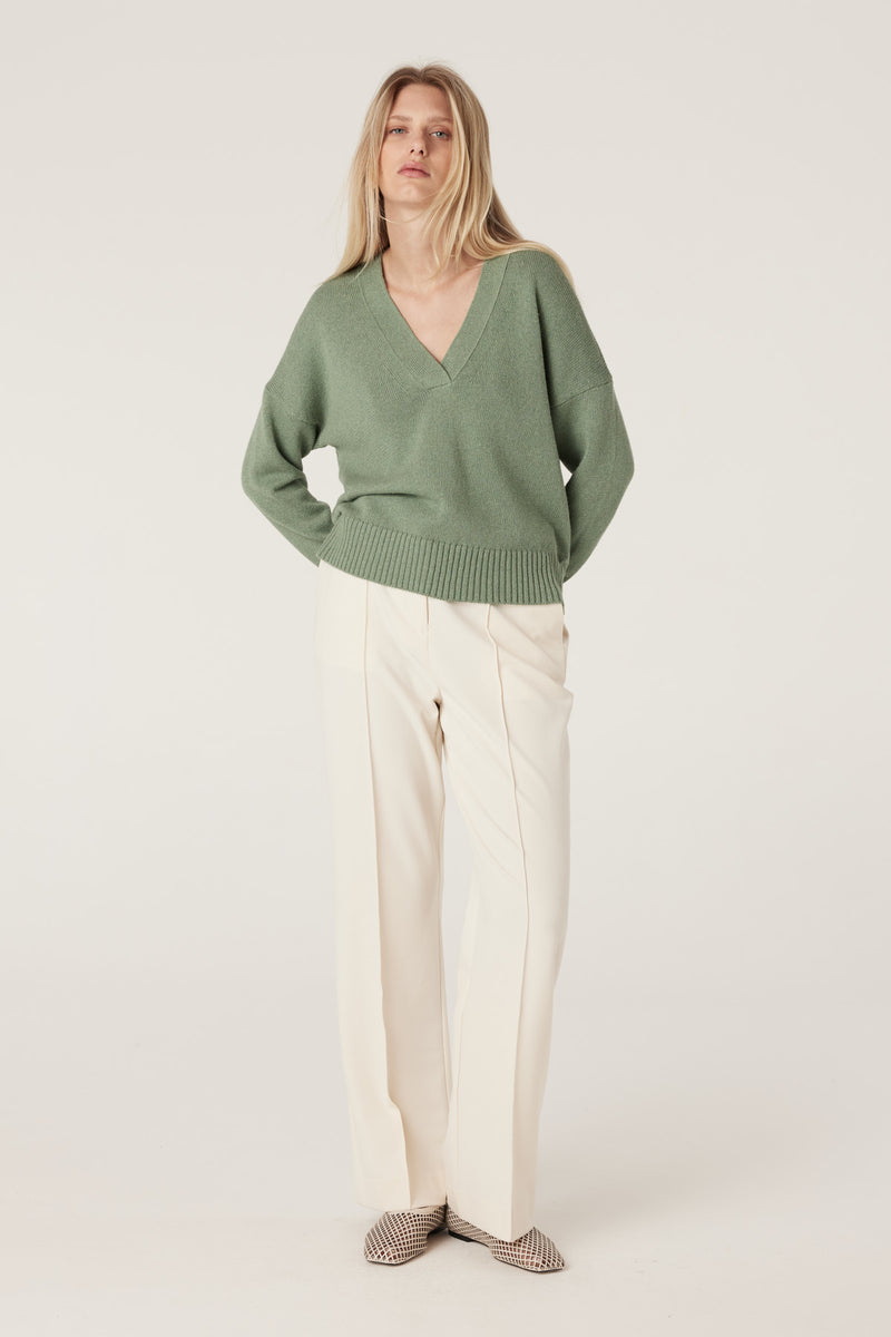 Flax V Jumper - Field Green-Jumpers-Cable Melbourne