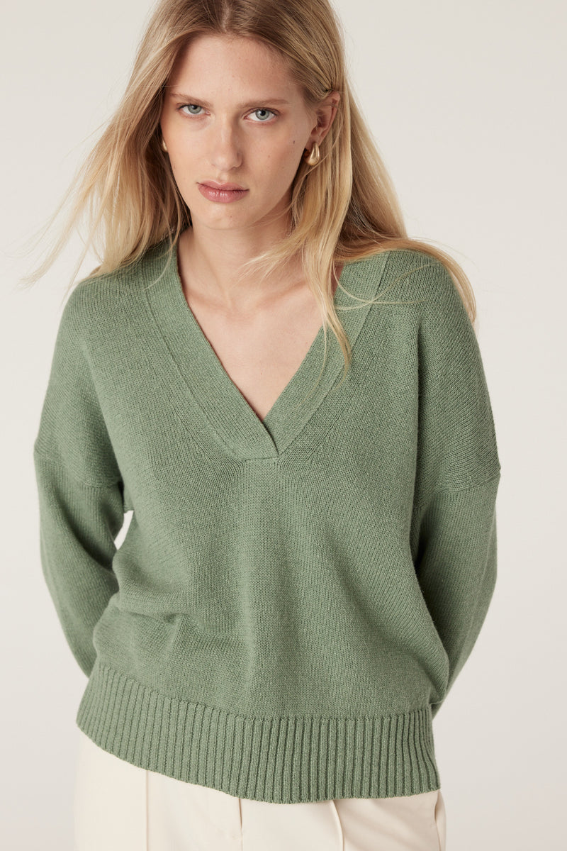 Flax V Jumper - Field Green-Jumpers-Cable Melbourne