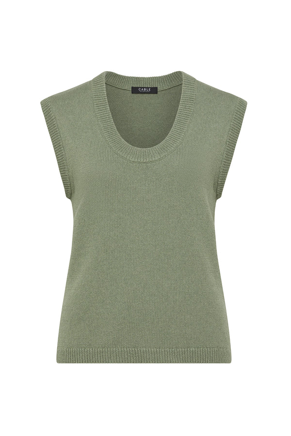 Flax Scoop Top - Field Green-Tops-Cable Melbourne