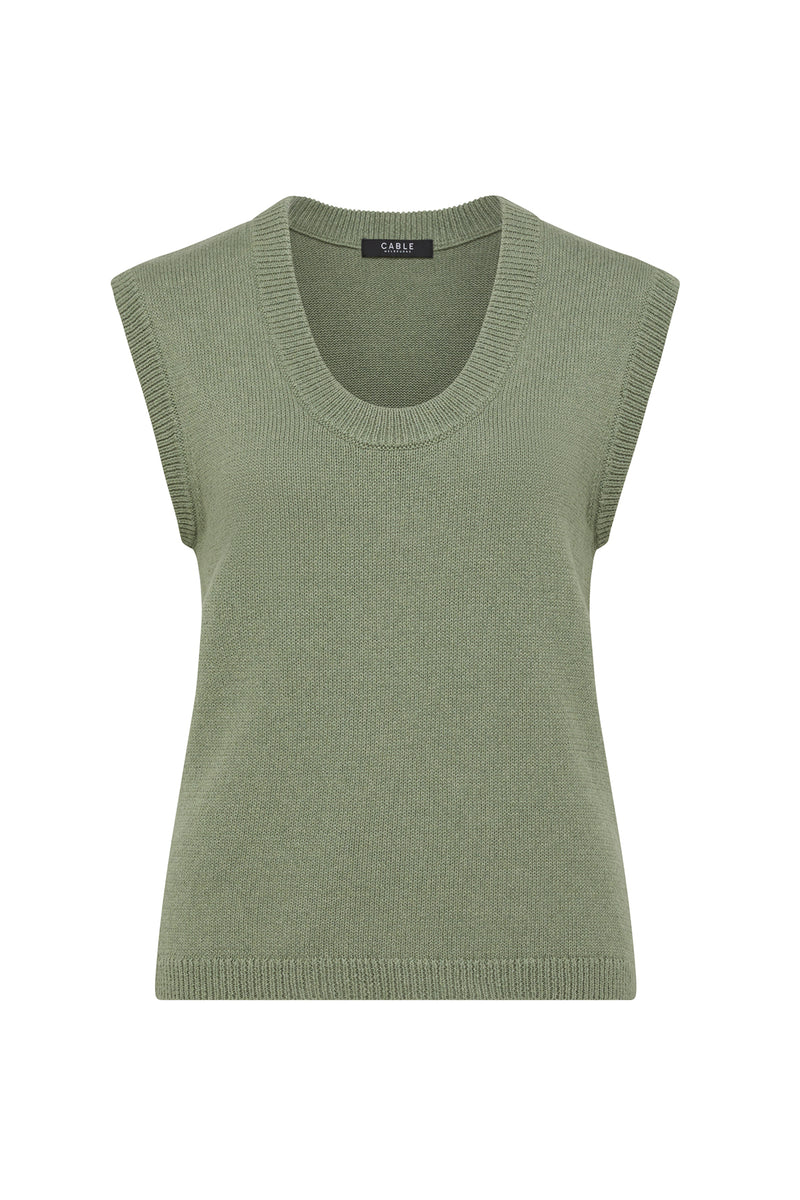 Flax Scoop Top - Field Green-Tops-Cable Melbourne