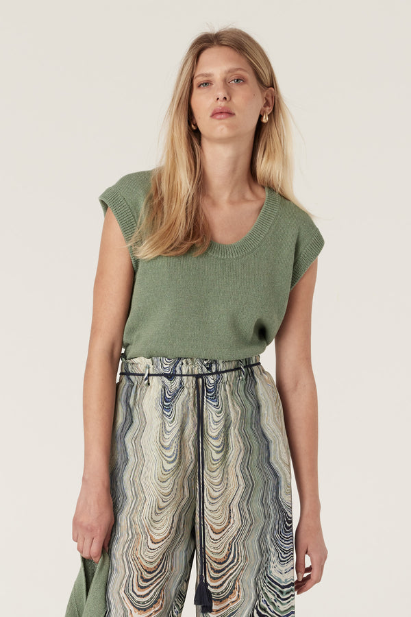 Flax Scoop Top - Field Green-Tops-Cable Melbourne