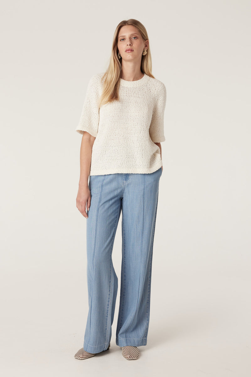Boucle Knit Crew Top - Milk-Tops-Cable Melbourne