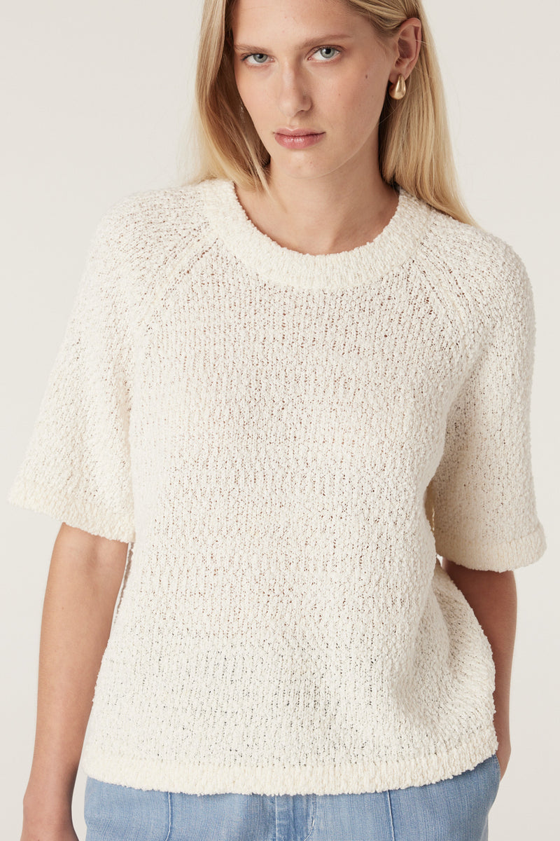 Boucle Knit Crew Top - Milk-Tops-Cable Melbourne