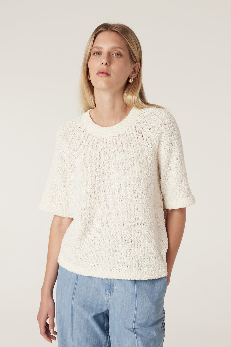 Boucle Knit Crew Top - Milk-Tops-Cable Melbourne