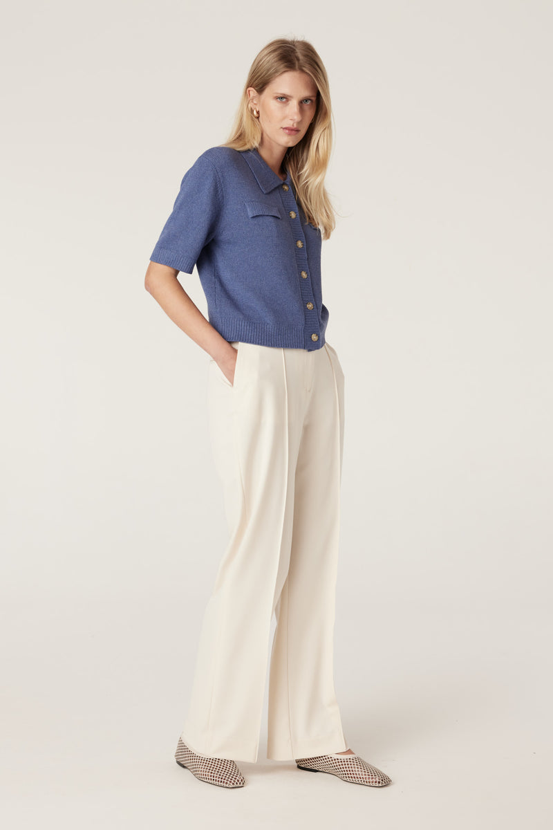 Flax Polo Cardigan - Denim-Cardigans-Cable Melbourne