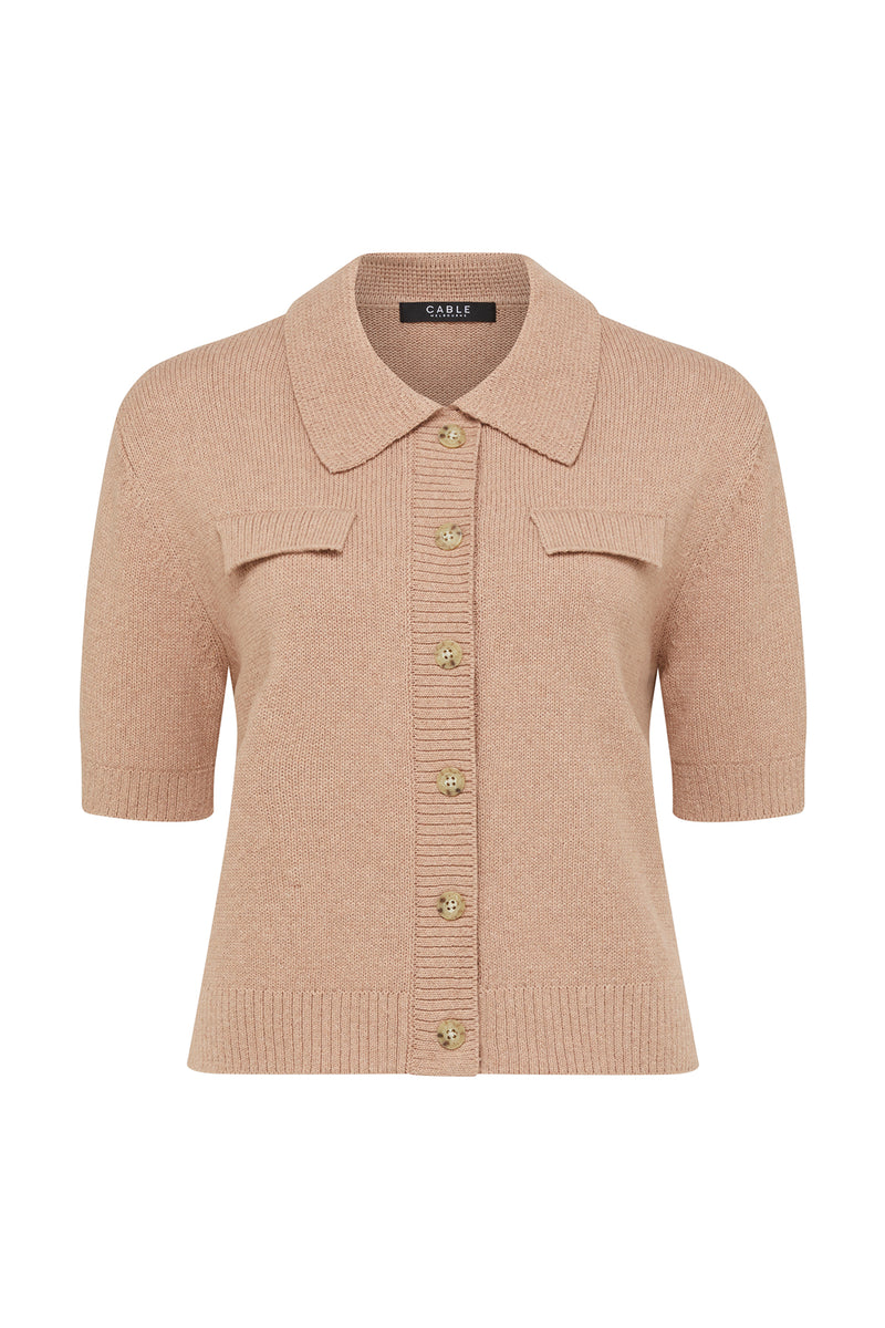 Flax Polo Cardigan - Terracotta-Cardigans-Cable Melbourne