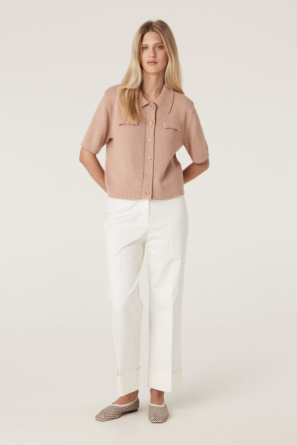 Flax Polo Cardigan - Terracotta-Cardigans-Cable Melbourne