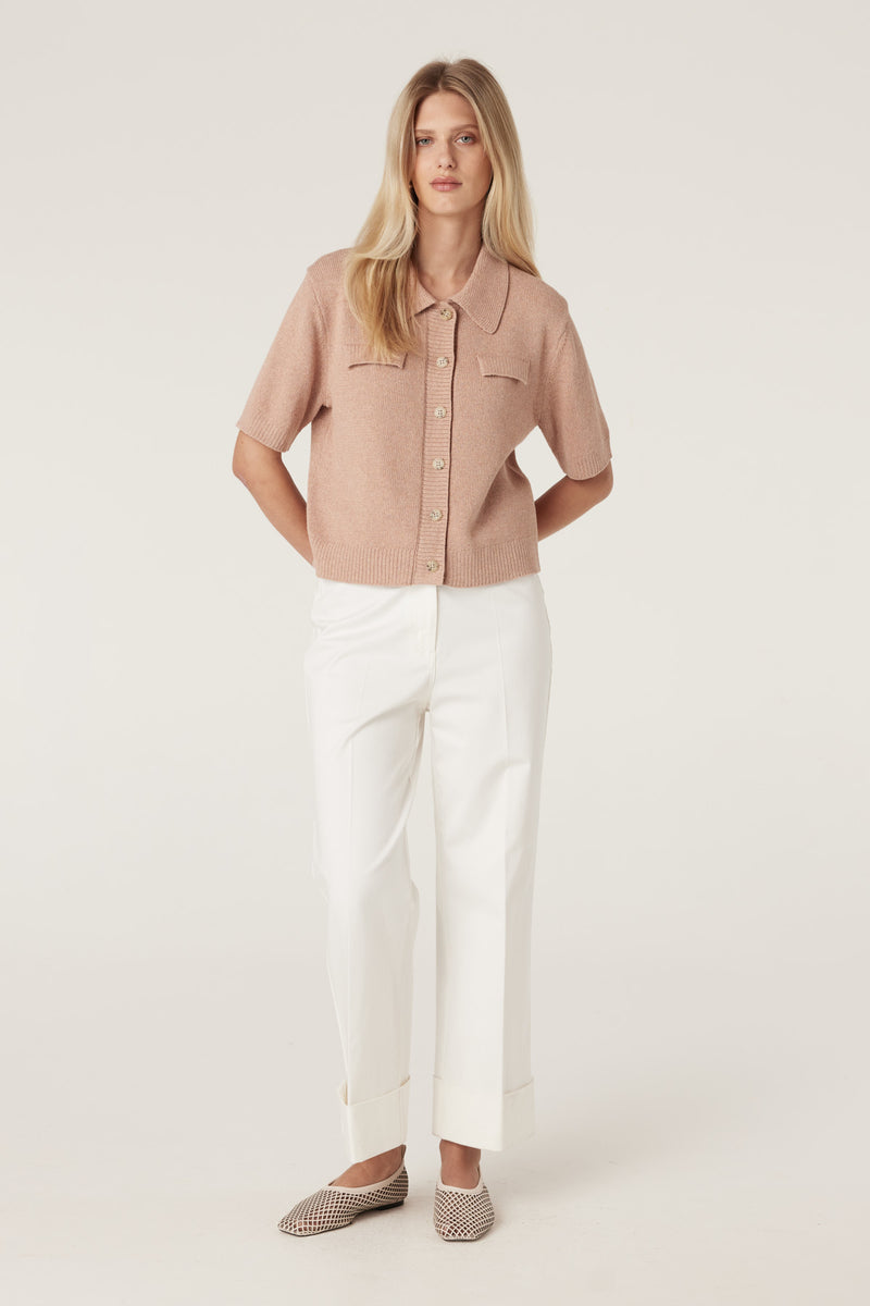 Flax Polo Cardigan - Terracotta-Cardigans-Cable Melbourne