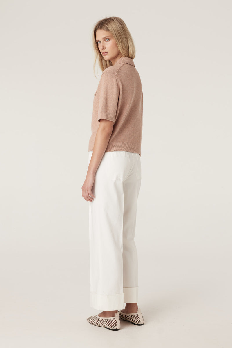 Flax Polo Cardigan - Terracotta-Cardigans-Cable Melbourne