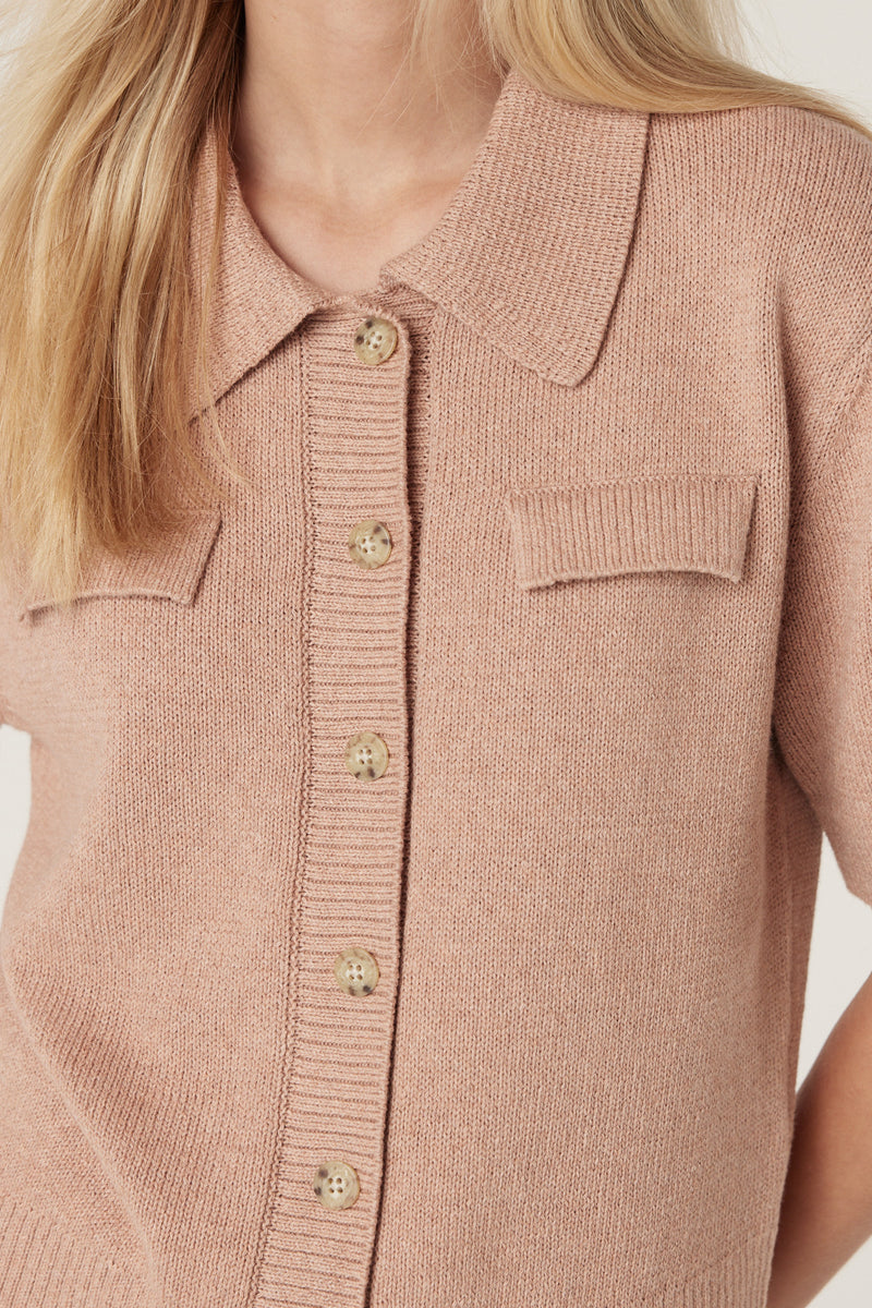 Flax Polo Cardigan - Terracotta-Cardigans-Cable Melbourne