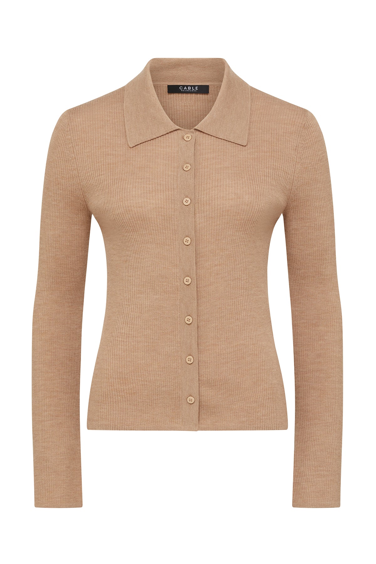 Superfine Rib Polo Cardigan - Camel – Cable Melbourne