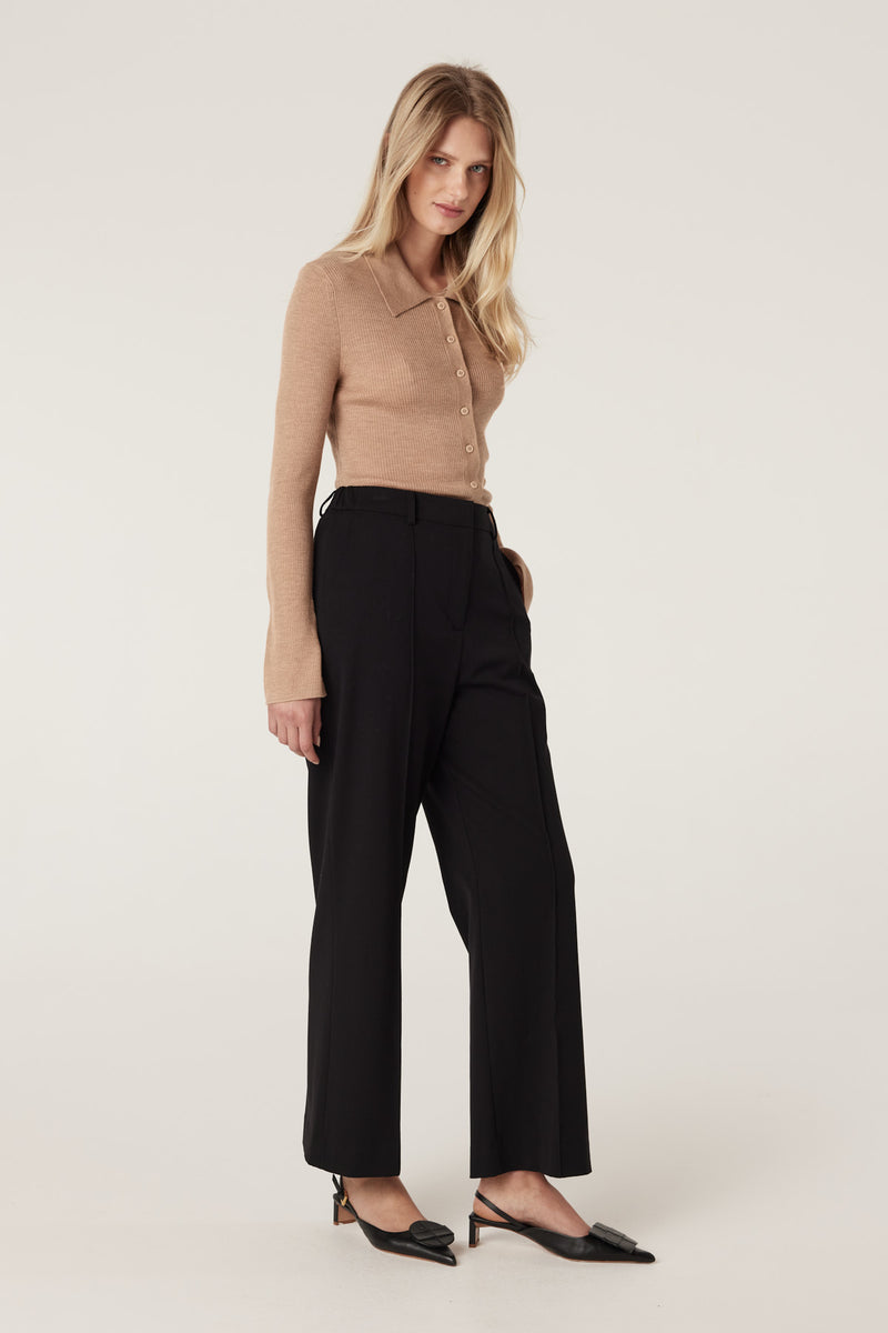 Superfine Rib Polo Cardigan - Camel-Cardigans-Cable Melbourne