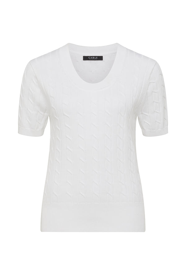 Heritage Cotton Cable Tee - White-Tops-Cable Melbourne