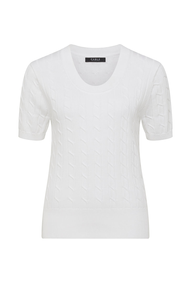 Heritage Cotton Cable Tee - White-Tops-Cable Melbourne