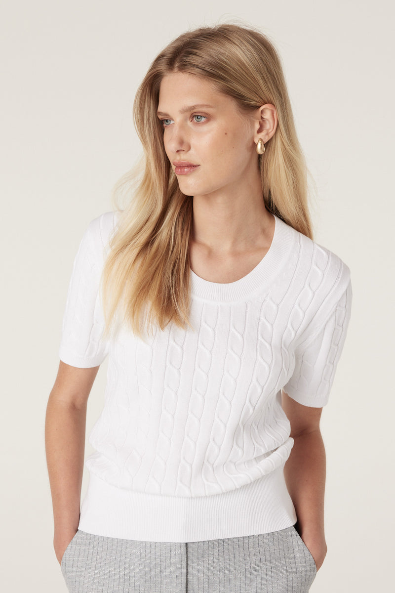 Heritage Cotton Cable Tee - White-Tops-Cable Melbourne