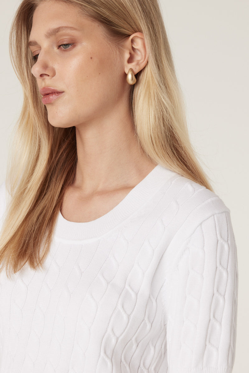 Heritage Cotton Cable Tee - White-Tops-Cable Melbourne