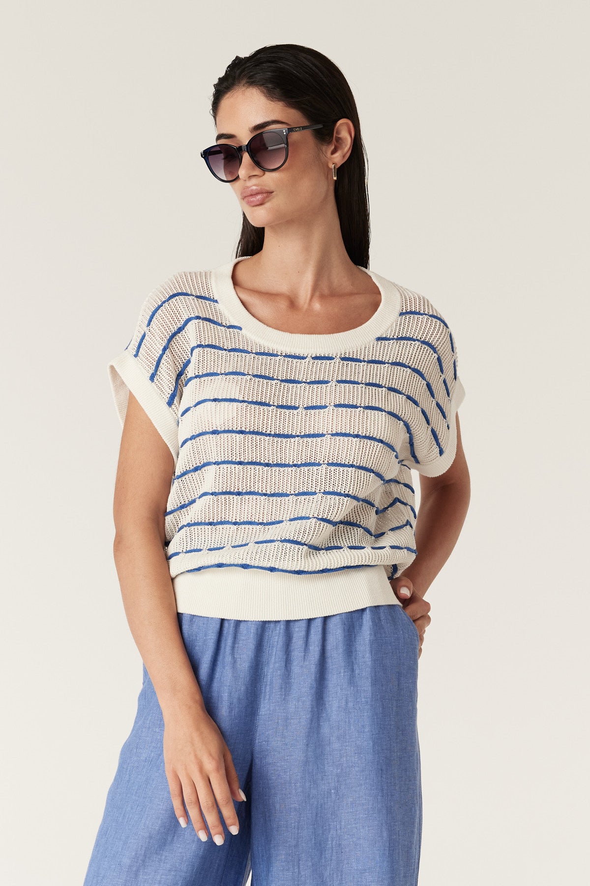 Coast Knit Top - Blue Stripe – Cable Melbourne