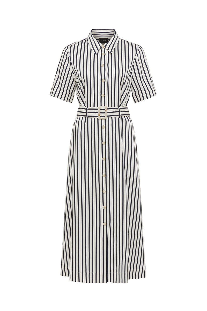 Lina Stripe Shirt Dress - Navy Stripe Cable Melbourne Lina Stripe Shirt Dress - Navy Stripe Cable Melbourne