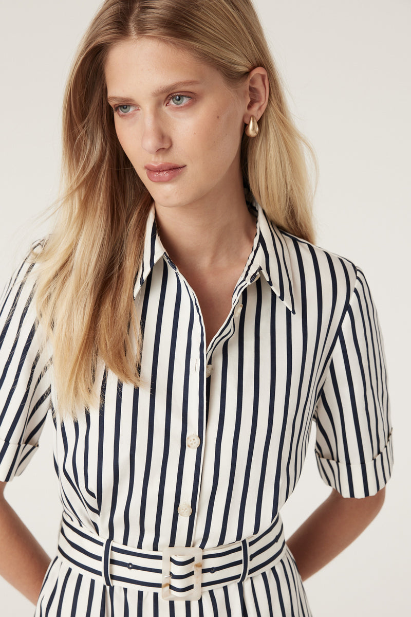 Lina Stripe Shirt Dress - Navy Stripe Cable Melbourne Lina Stripe Shirt Dress - Navy Stripe Cable Melbourne