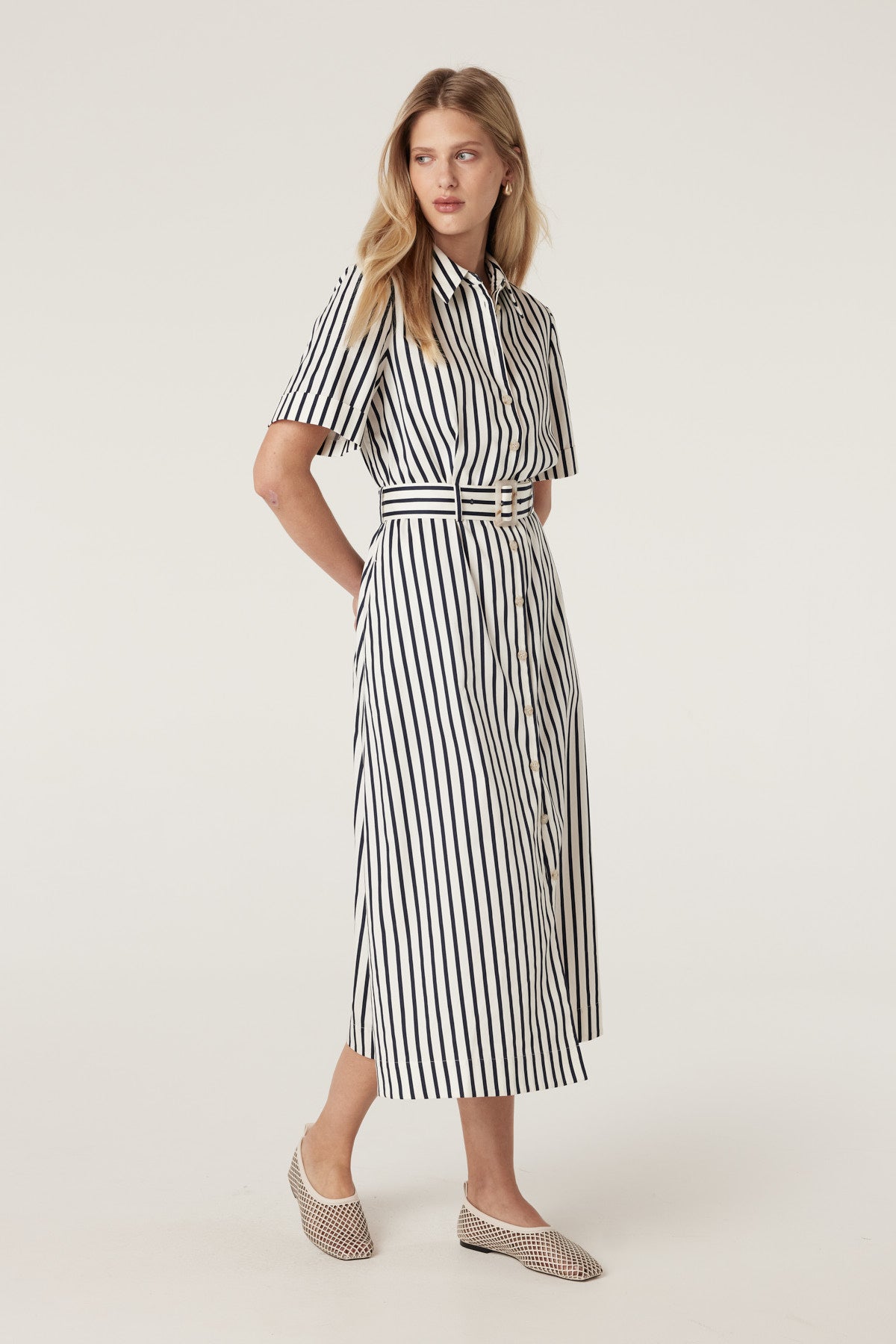 Lina Stripe Shirt Dress - Navy Stripe – Cable Melbourne