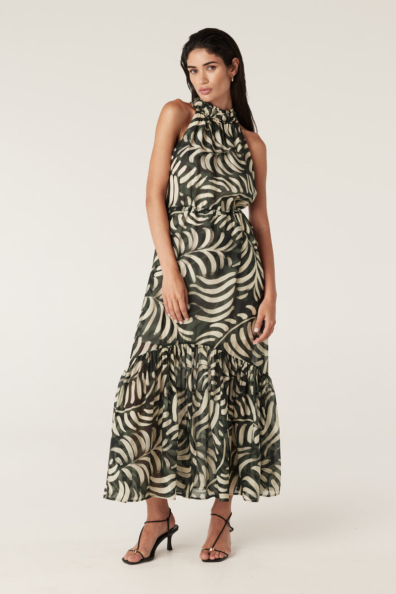 Eden Halter Neck Dress - Shadow Leaf Print  Cable Melbourne