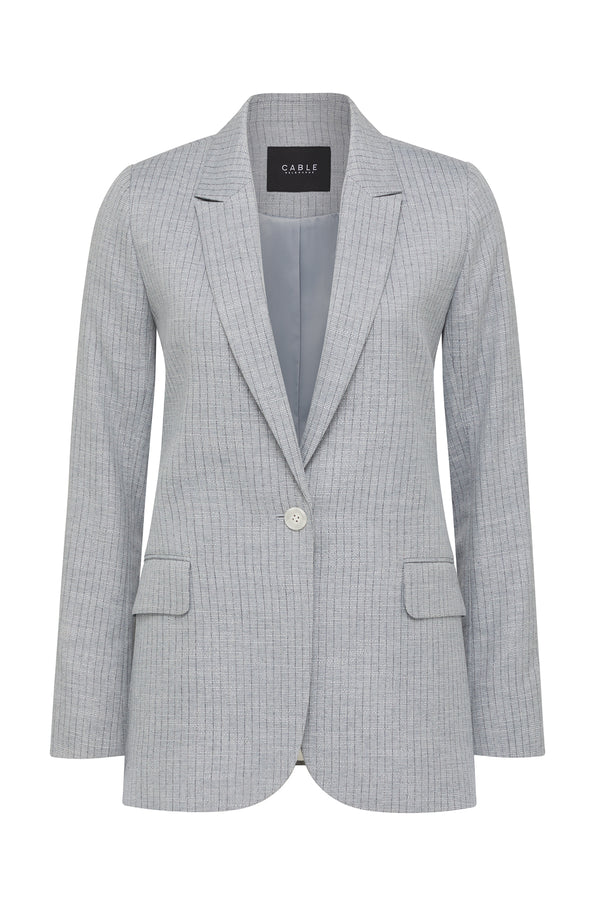 Ivy Linen Blazer - Blue Pinstripe-Jackets-Cable Melbourne