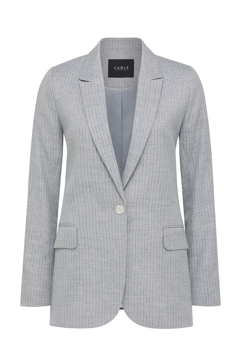 Ivy Linen Blazer - Blue Pinstripe-Jackets-Cable Melbourne
