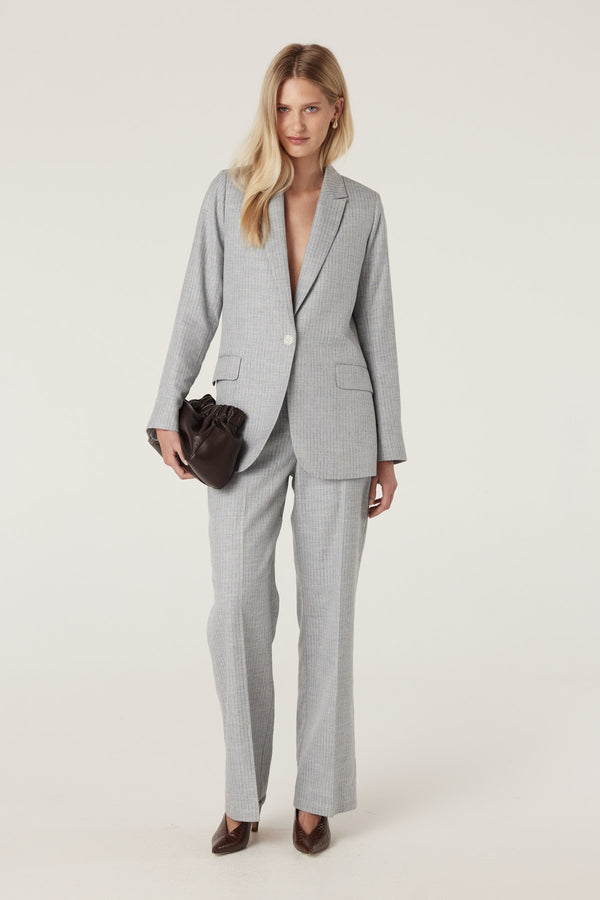 Ivy Linen Blazer - Blue Pinstripe-Jackets-Cable Melbourne