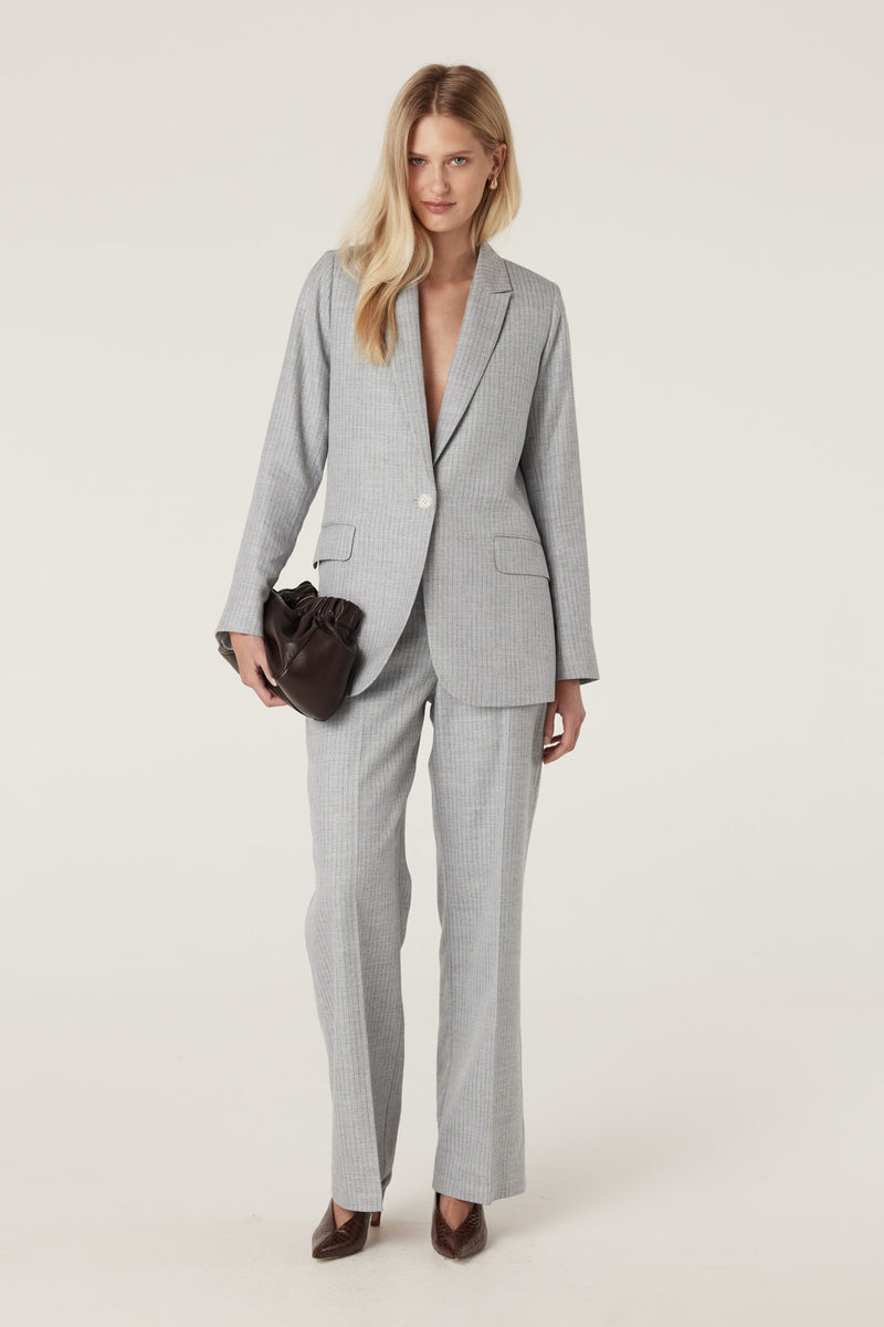 Ivy Linen Blazer - Blue Pinstripe-Jackets-Cable Melbourne